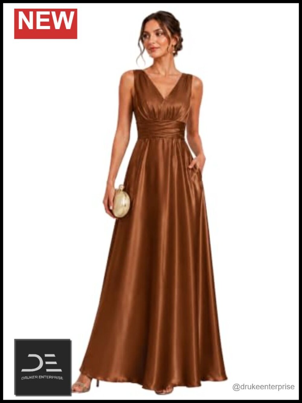 Satin Maxi Formal Wedding Guest Dress V-Neck A-Line Sleeveless